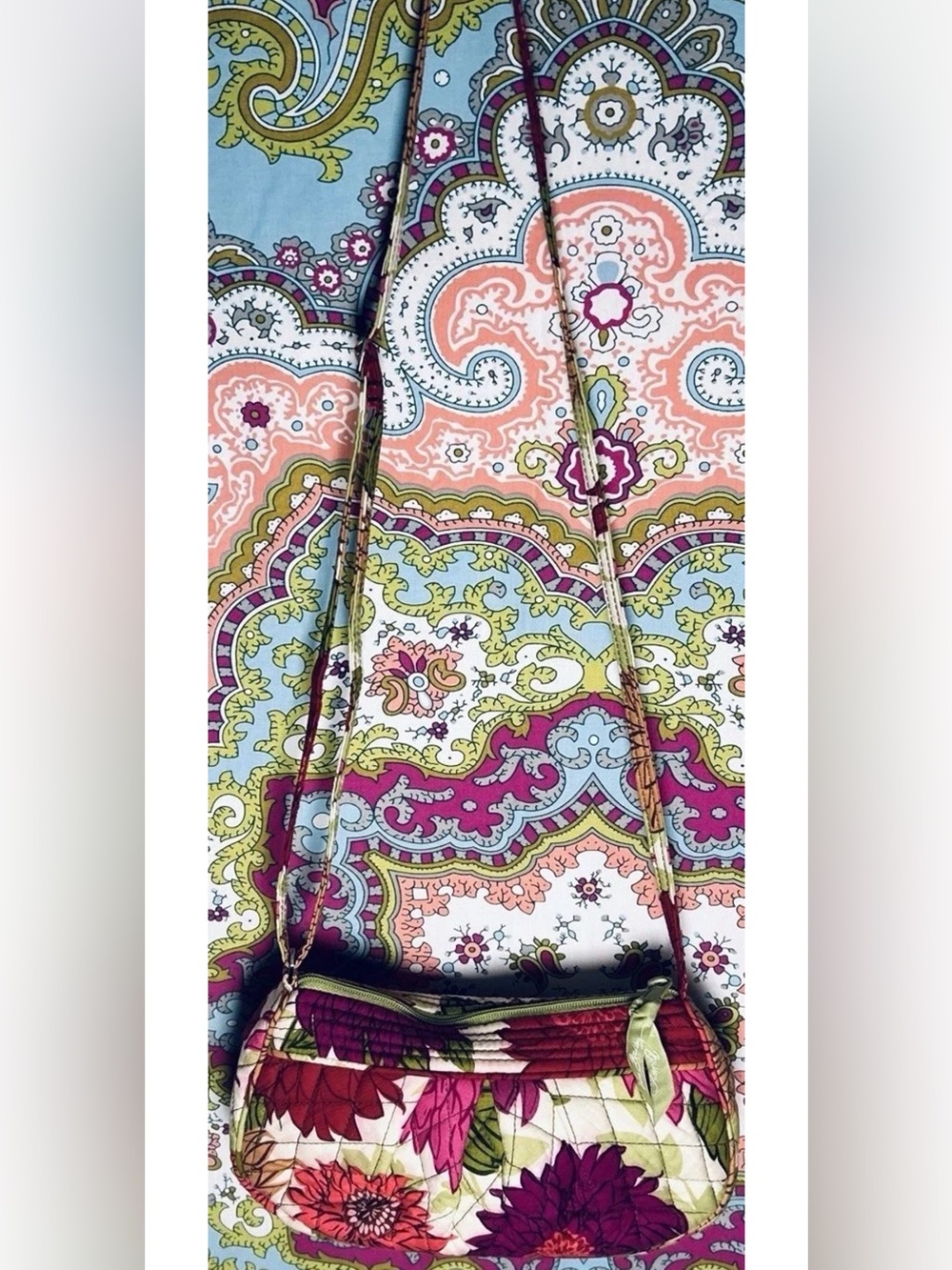 Vera Bradley "Hello Dahlia" Pink Floral Quilted Cotton Crossbody Shoulder Bag
